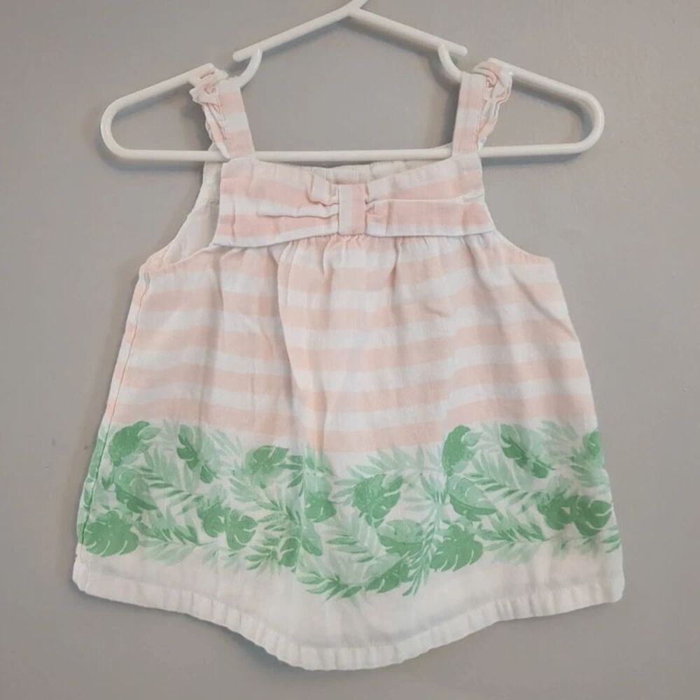 Janie & Jack Linen Cotton Pink White Green Striped Tank - Girls 12/18 Months